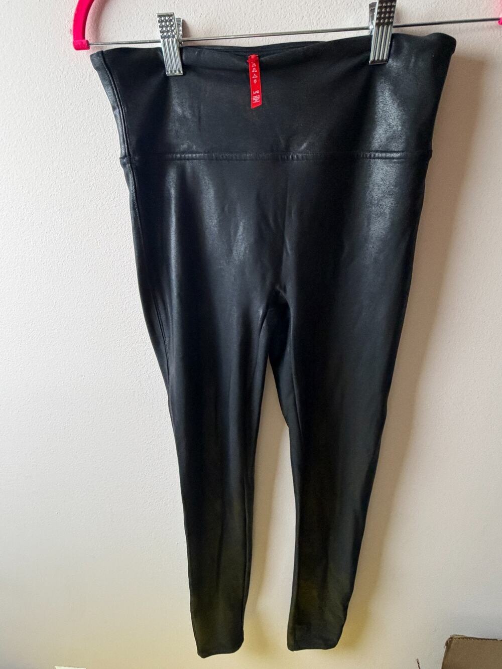 SPANX Faux Leather Leggings Black High Waisted Size Large L
